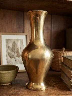 Vintage Solid Brass Baluster Vase Indian Brass AM-173 Polished 9" Tall Euc